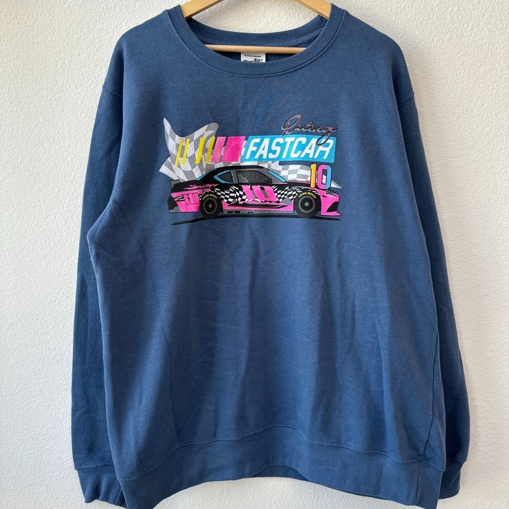 Pacific & Co Sweatshirt Fast Car Racing Men's Size XL Blue Long Sleeve Pullover